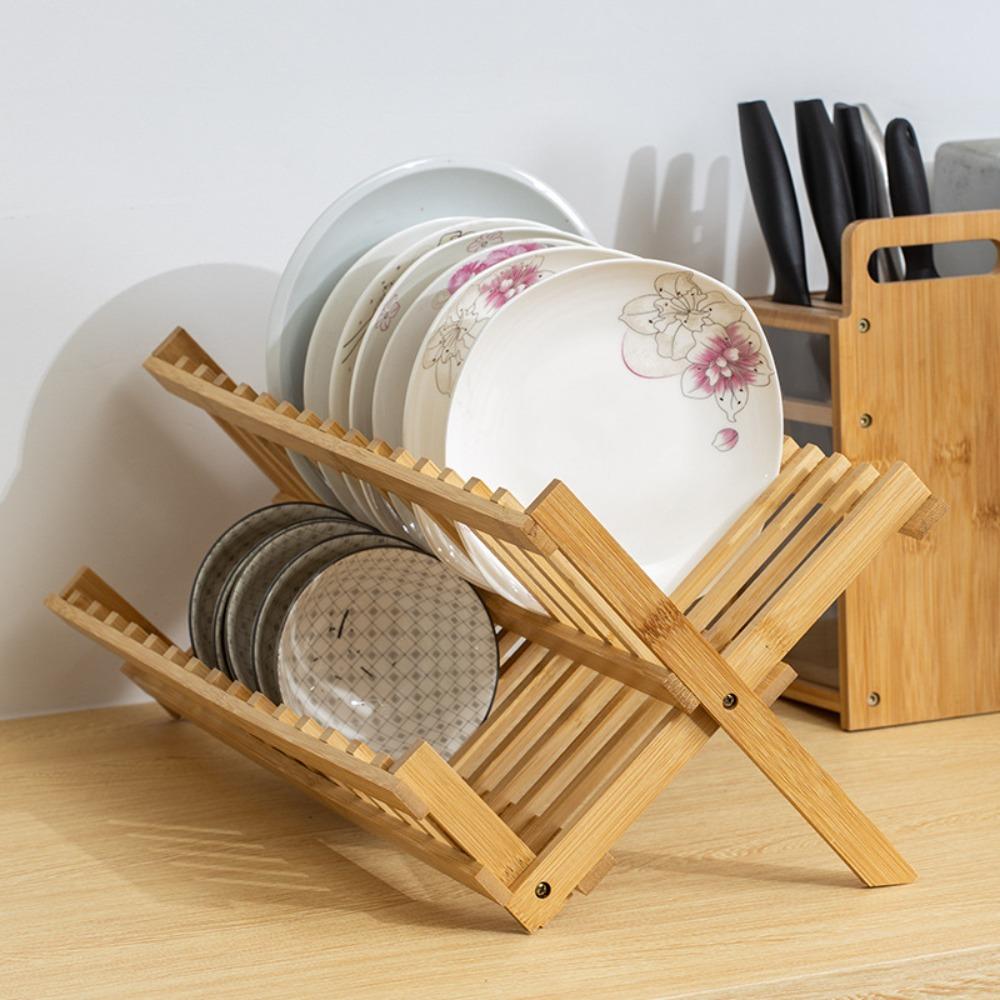 Natural Folding Dish Rack Retro Drying Holder Easy Clean Dish Drying Rack  Restaurant