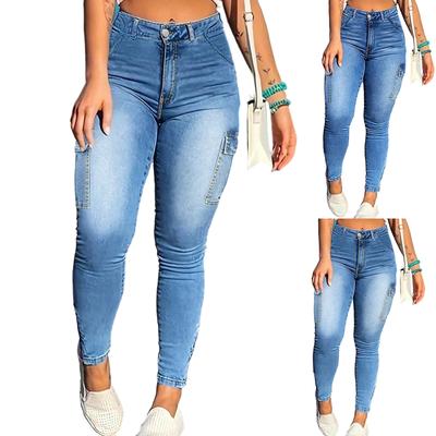 Damen Jeans mit hoher Taille und gewaschener Optik, modische, vielseitige Hose mit geradem Bein