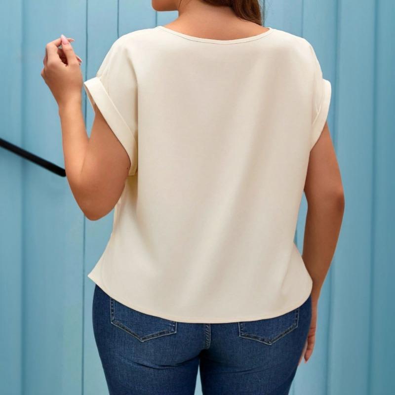 Plus Size Women Simple Casual Solid V Neck Short Sleeve T Shirt Top