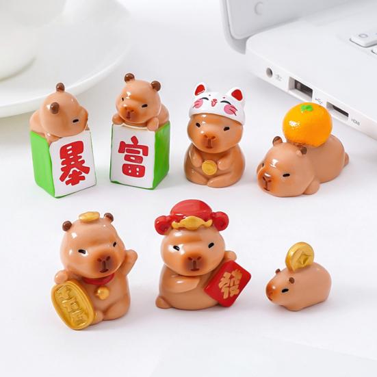 Yousheng 7 Pcs Capybara Miniatures Mini Capybara Figurines Resin Fortune Capybara Collectibles Statues for Car Dashboard Bookshelf Office Desk