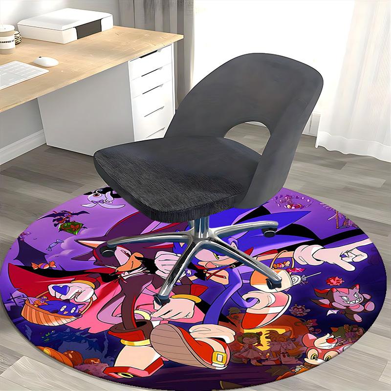 1pc Sonic & Shadow Halloween Edition Round Carpet, Office Chair Mat, Non-Slip Rug, Seasonal Gift for Home Decor, Suitable for Office, Living Room, Bed
