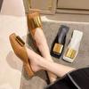 Women's Baotou Slippers Summer New Retro Metal Buckle Flat Heel Slippers Square Toe Shallow Mouth Casual Cool Slippers