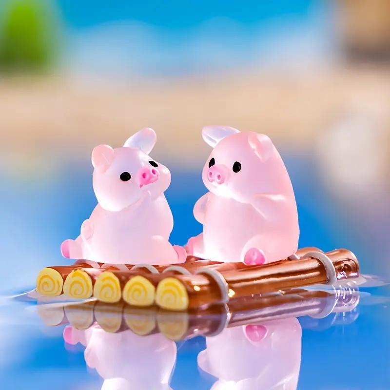10/20Pcs Luminous Mini Resin Pig Glow In The Dark Pink Piggy Tiny Animals Figures Ornament For Diy Fairy Garden Glass Containe