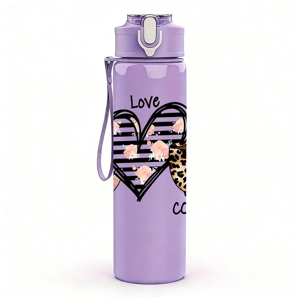 1PC Peace Sign Coffee Cup Heart 750ml Color Plastic Sports Water Bottle Leakproof Flip Straw Lid Suitable for Sports Office Home Use