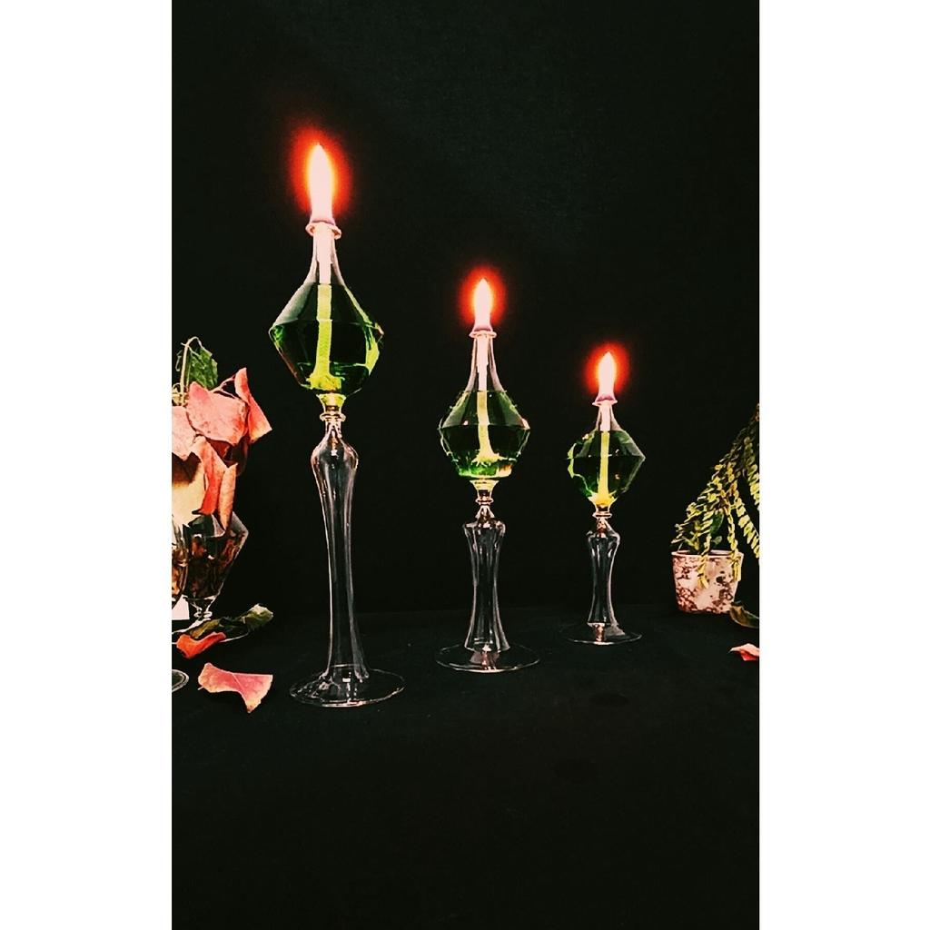 Footed Diamond Glass Lamp Set Of 3 Oil Lamp