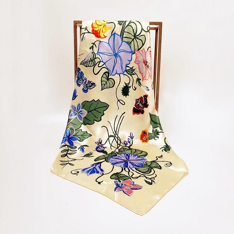 90cm*90cm New Brand Shawl Twill Women Silk Scarf Morning Glory Print Square Scarves Wraps Fashion Hijab Headband