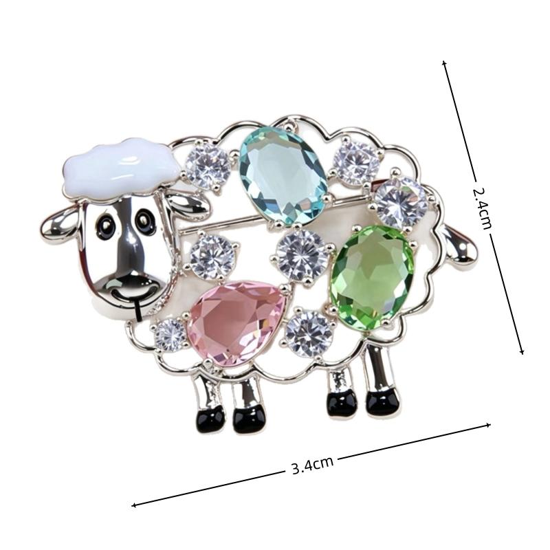 Cute Rhinestone Sheep Pin Enamel Cartoon Goat Brooch Trendy Decor for Kids Women Daily Outfit Accessory