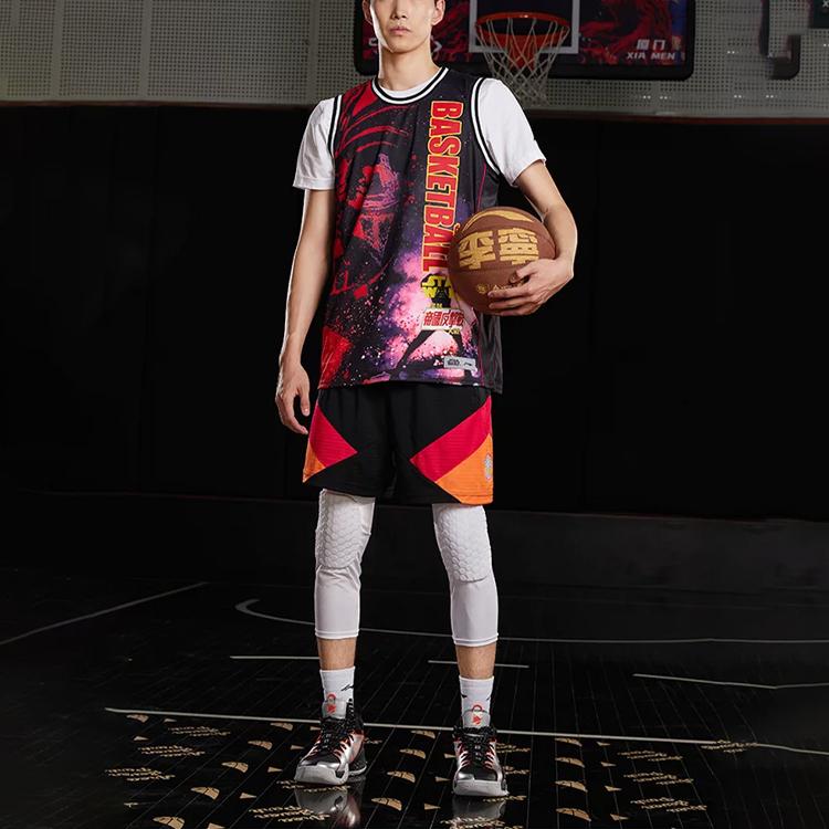 Li Ning Wade Series Letter Print Color Block Competition Basketball Shorts Men shorts Black AAPQ379-1