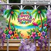 Placa Decorativa de Alumínio 2D Plana, 1 Peça "Feliz Aniversário" Flamingo Tropical 12x8 Polegadas - Design Luau Havaiano com Palmeiras & Guitarra, Colorida de Aniversário
