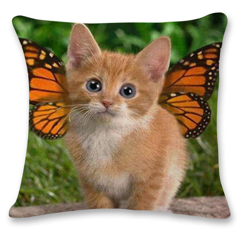 Creative Hand Painted Cat Print Polyester Pillowcase Home Car Cushion Pillow Sofa