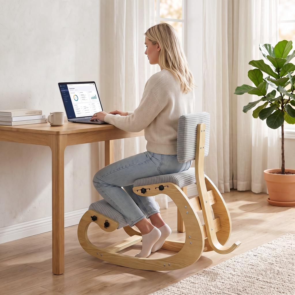 Ergonomic Kneeling Chair with Light Gray Rocking Backrest
