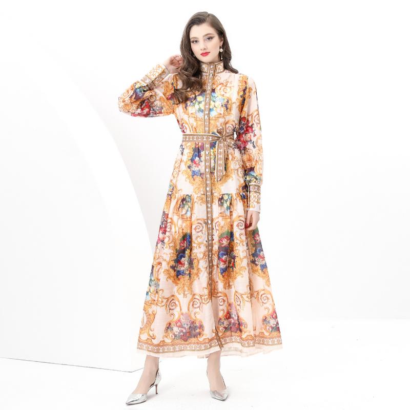 Wiosenne i letnie sukienki damskie w dużych rozmiarach, vintage, pałacowe, z nadrukiem, na wybiegu, długie, maxi, oversize, luźne, na wakacje, na plażę, sznurowane