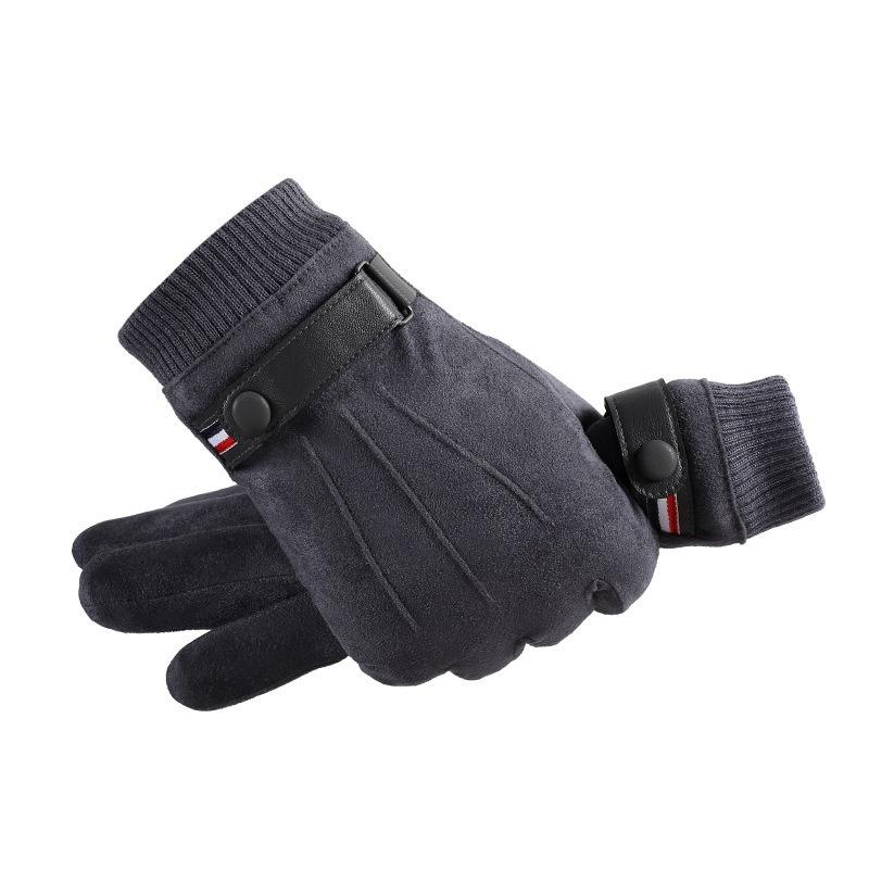 Warm Gloves Men's Suede Gloves Outdoor Riding Driving Sports Fleece Thickened Touch Screen Autumn and Winter Gloves