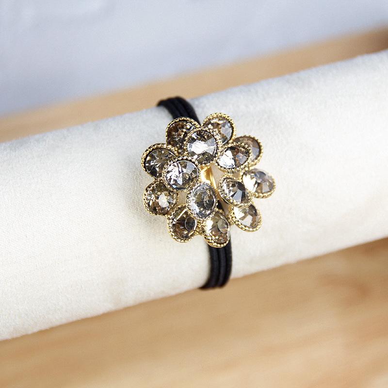 Korean Elegant Rhinestone Flower Scrunchies Women Girls Elastic Hair Rubber Bands Accessories Tie Hair Ring Rope Headwear