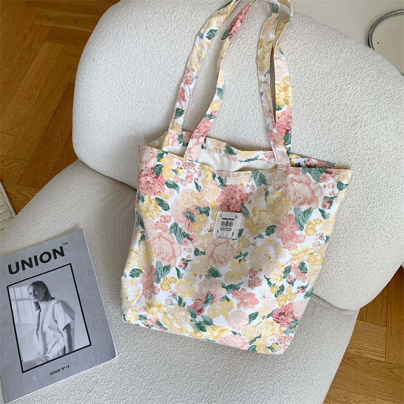 Stylish Floral Cotton Tote Bag For Women With Large Capacity And Soft Canvas Material