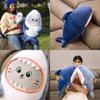 Cute Shark Plush Pillow With Cat Face Stuffed Animal Blue/grey 30/60cm Super Soft Short Plush