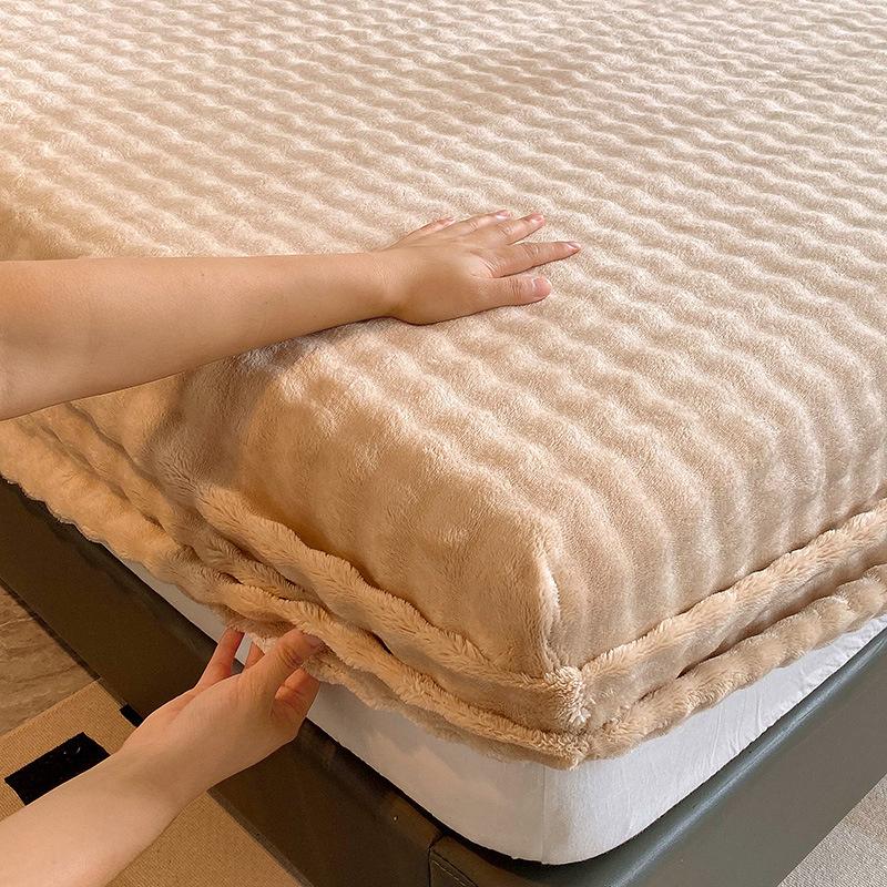 Thermal Velvet Bed Sheets Plush Fabric Mattress Cover For Winter Bed Cover Bed Bed Linen Set For Single Double King Queen Bed