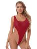 Womens Scoop Neck High Cut Swimsuit Sleeveless Leotard One-Piece Bathing Suit Nightwear