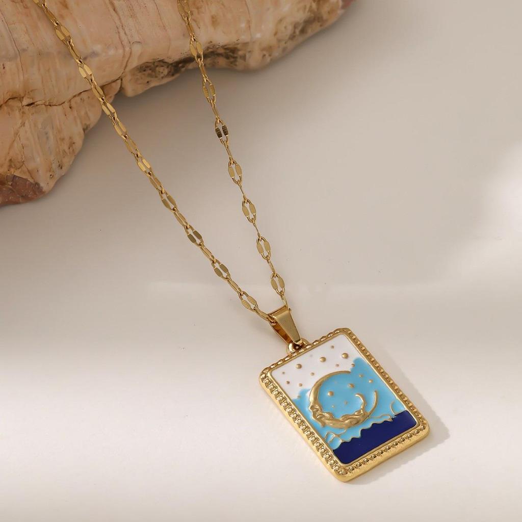 Retro Emaille Stern Anhänger Tarot Karte Lippen Kette Halskette - Damen Titan Stahl Schlüsselbein Schmuck