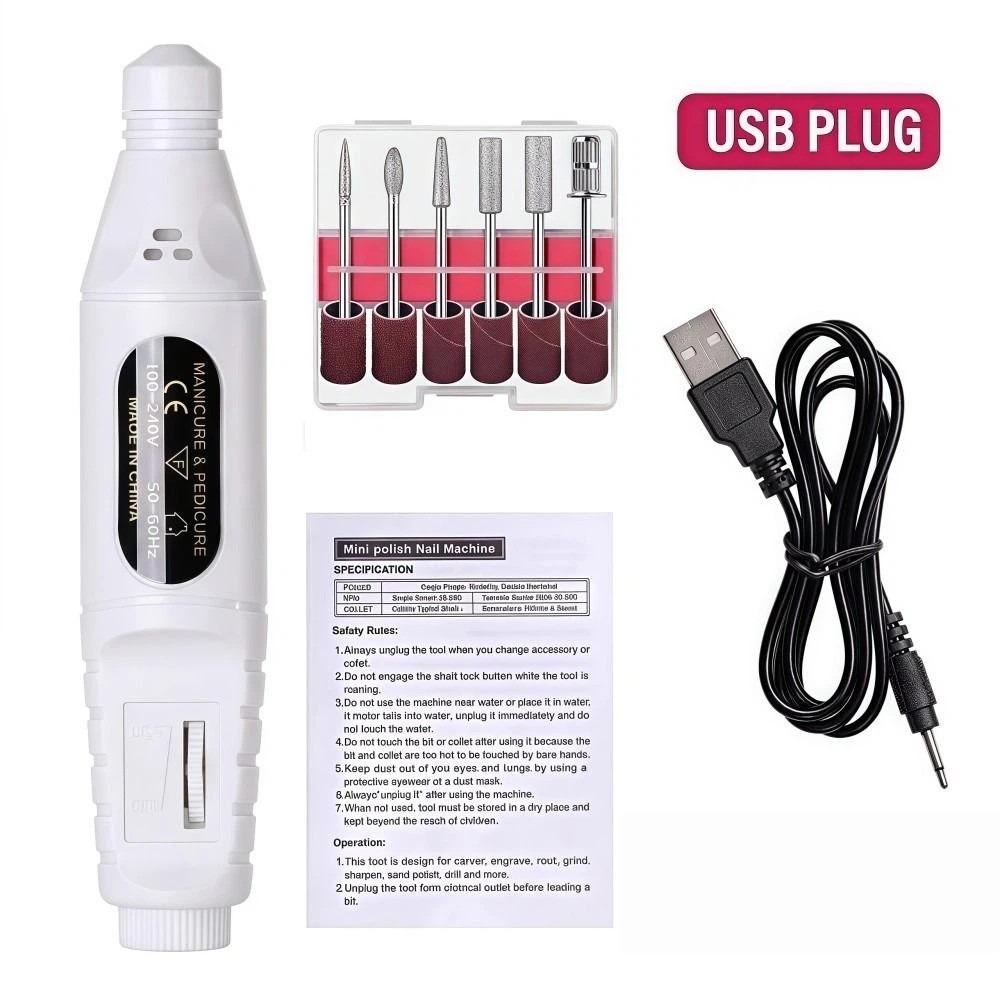 20000 RPM Electric Nail File USB Powered Nail Grinder Electric Nail Polishing Grinder Nail Tools белый