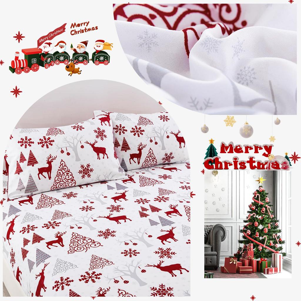 Christmas Tree Elk Pattern Bed Hat Four-Piece Bedding Set Bedroom Dormitory Bedding Decoration