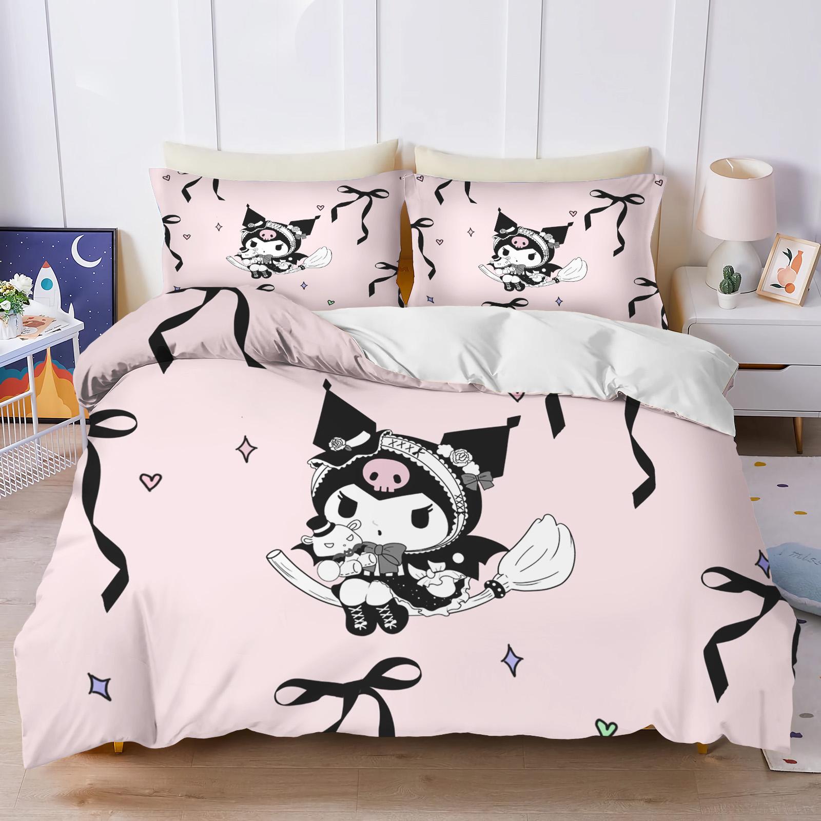 

Sanrio Kuromi Комплект пододеяльника Постельное белье Комплекты одеял Двуспальный King Size 3D Детский комплект постельного белья 3 предмета EU Single(135*200cm)3pcs