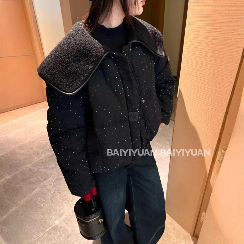 Lambswool Fur Patchwork Lapel Cotton Coat for Women - 2024 Winter Design, Age-Reducing, Thickened Jacket