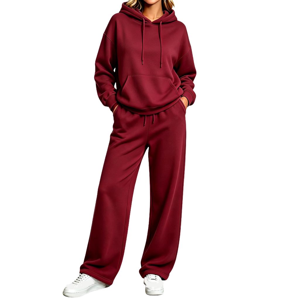Women's 2 Piece Lined Hoodie and Wide Leg Pants Set Casual Tracksuit for Fall Winter
