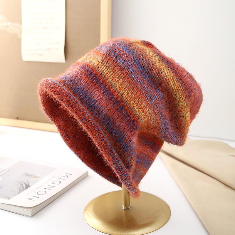 Color autumn and winter big head circumference knitted wool hat children show face small versatile ear protection confinement hat gradual change colo