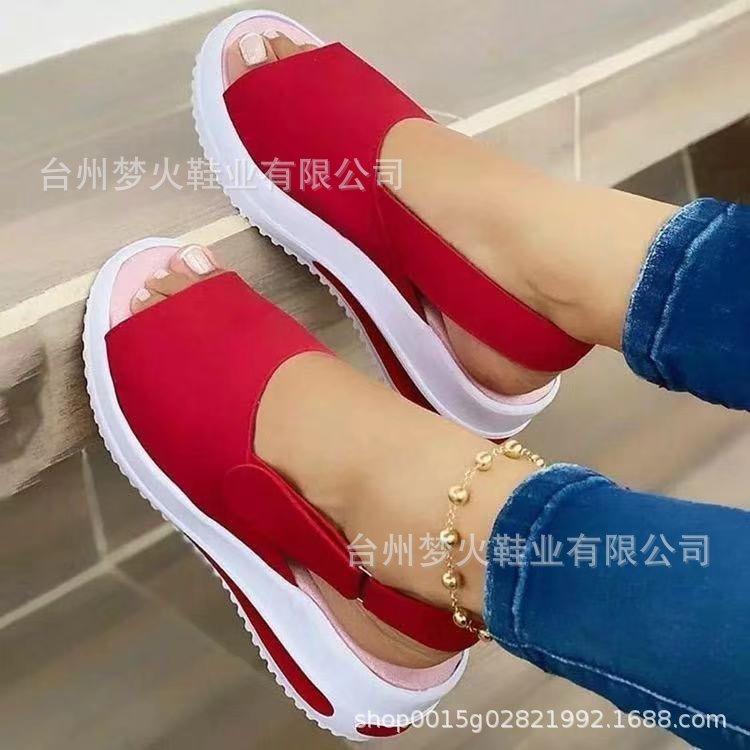 Summer new thick-soled heightening women s sandals Velcro casual fish mouth sandals women 35 красный 2489₽