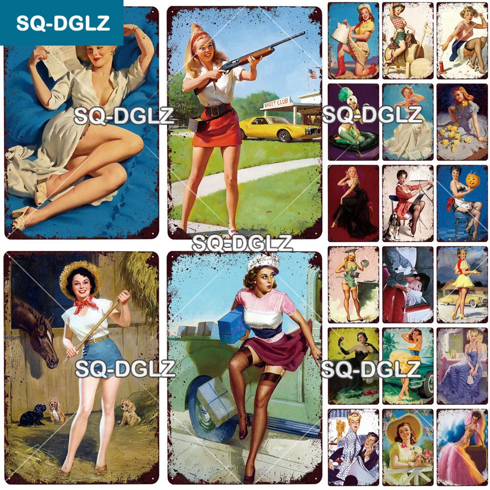 

[SQ-DGLZ] Pinup Girl Металлическая вывеска Винтажная табличка Оловянная вывеска Настенный декор для бара Паба Металлические поделки Ретро вечеринка Плакат Подарок на заказ