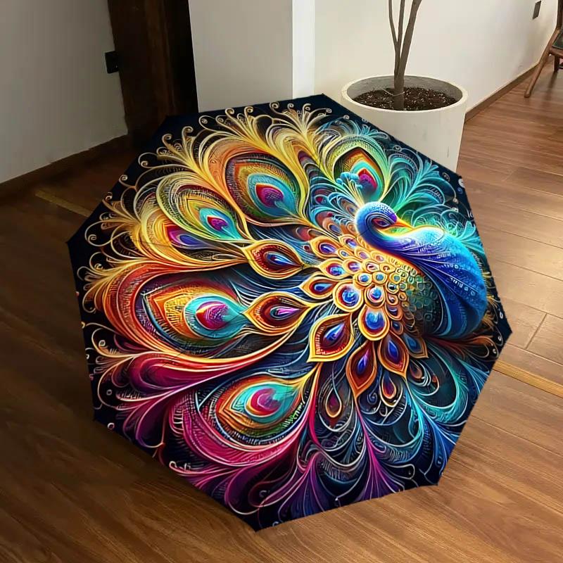

Colorful Peacock Feather Auto-Open Close Umbrella with Foldable Design, Outdoor Rain Gear for Fans, Travelers, Daily Use, Gift Suitable for