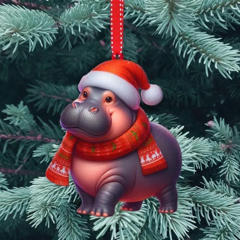 New Acrylic Flat Animal World Christmas Festival Party Pendant for Christmas Tree Decoration Pendant