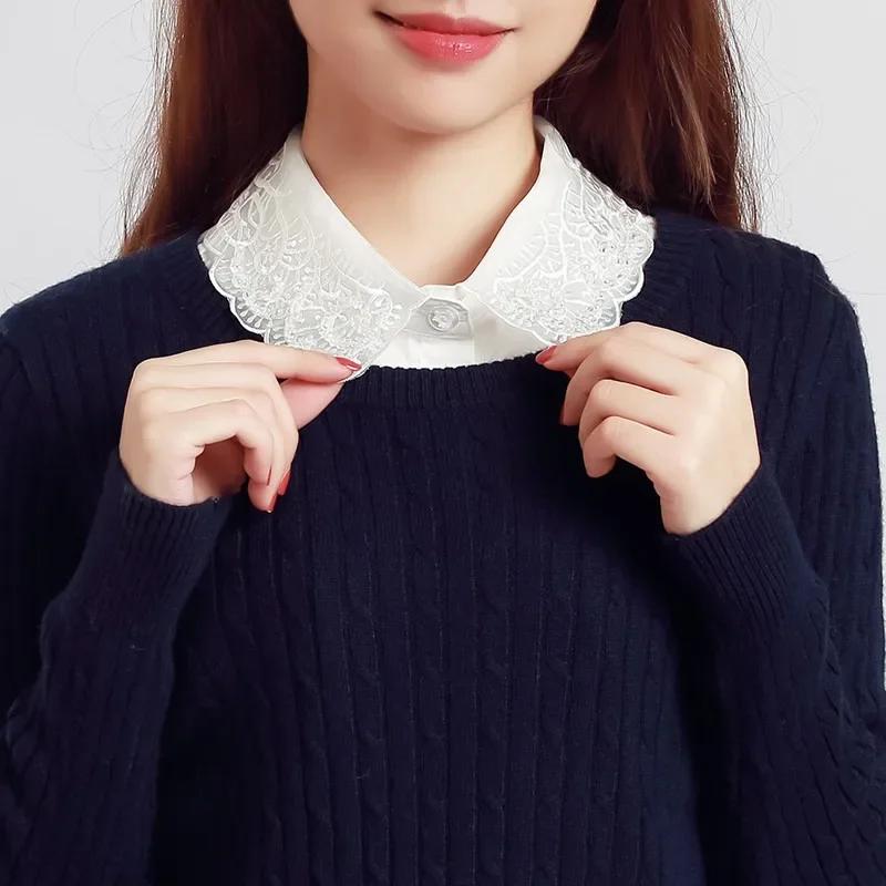 Korean Style Fake Collar for Womens Embroidered Autumn and Winter Decorative False Collar Half Shirt Detachable Collar Tie