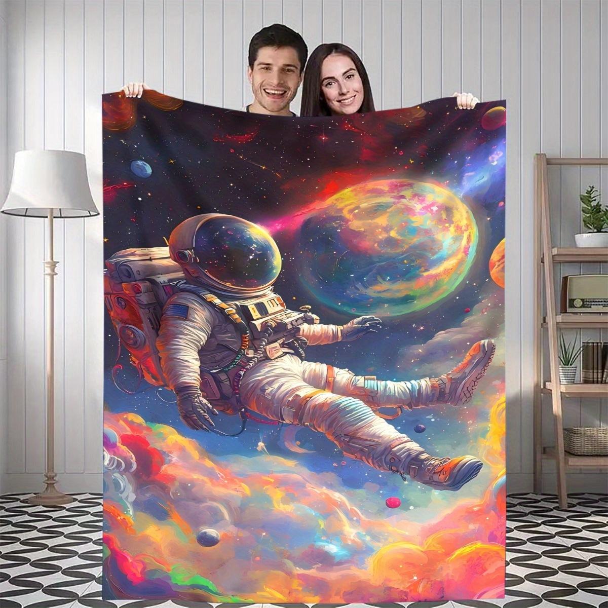 

1pc Space Astronaut Throw Blanket - Soft Flannel All-Season Warmth, Cosmic Space Walk Design with Planets & Stars - Lightweight 75x90cm28x35in