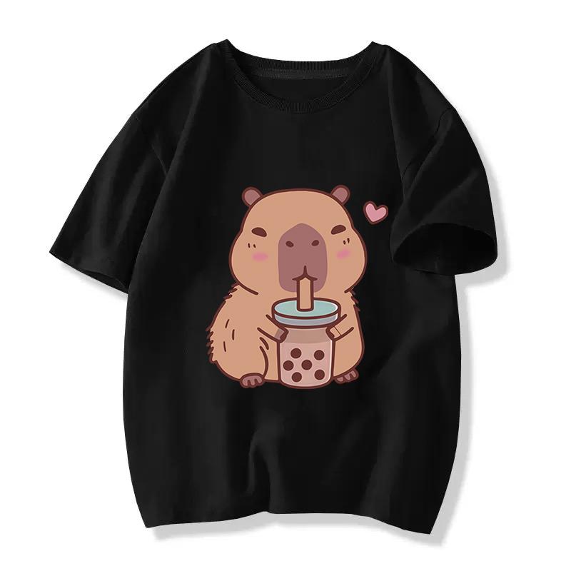 Cute Capybara Cotton T Shirt For Kids Girls Anime Short Sleeves O Neck Comfortable Tees Tops Summer Girl Clothes Gift