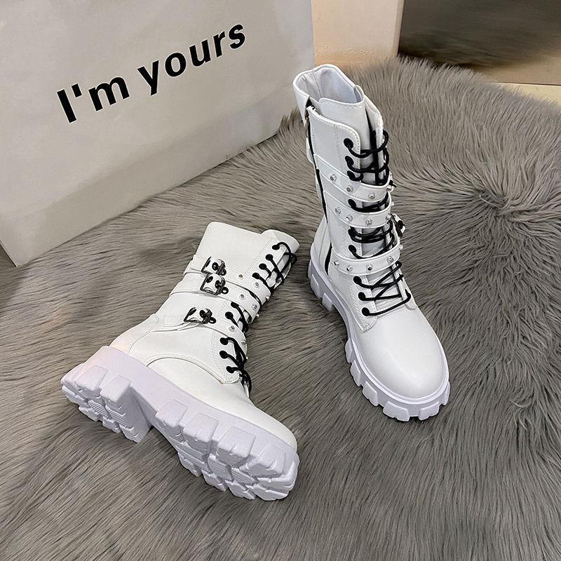 Versatile Locomotive Boots 42 British Style 35-43 Size Large Size Women's Shoes 41 Fat Feet Platform Korean Version Medium Boots Women's Autumn Models