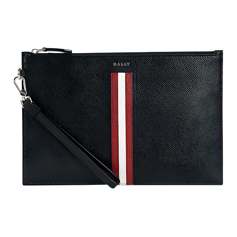 

Bally Tenery Lt Classic Red And White Striped Commuter Fashion Design Leather Clutch Men Clutch Black 6232048 Basic Set (Bag+Dust Bag)