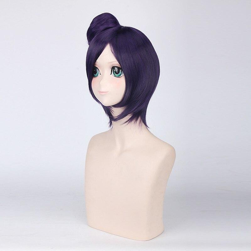 Anime Konan Cosplay Wig Dark Purple 40cm Short Hair with A Bun for Halloween Party Christmas Role Play