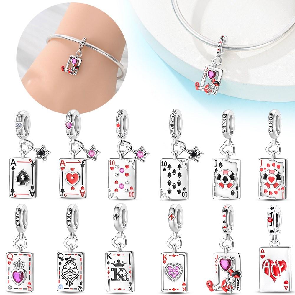 Poker Card Pendant Copper Colors Charm Beads Fit Original Charms Bracelet Beads For Women Jewelry Making Gifts