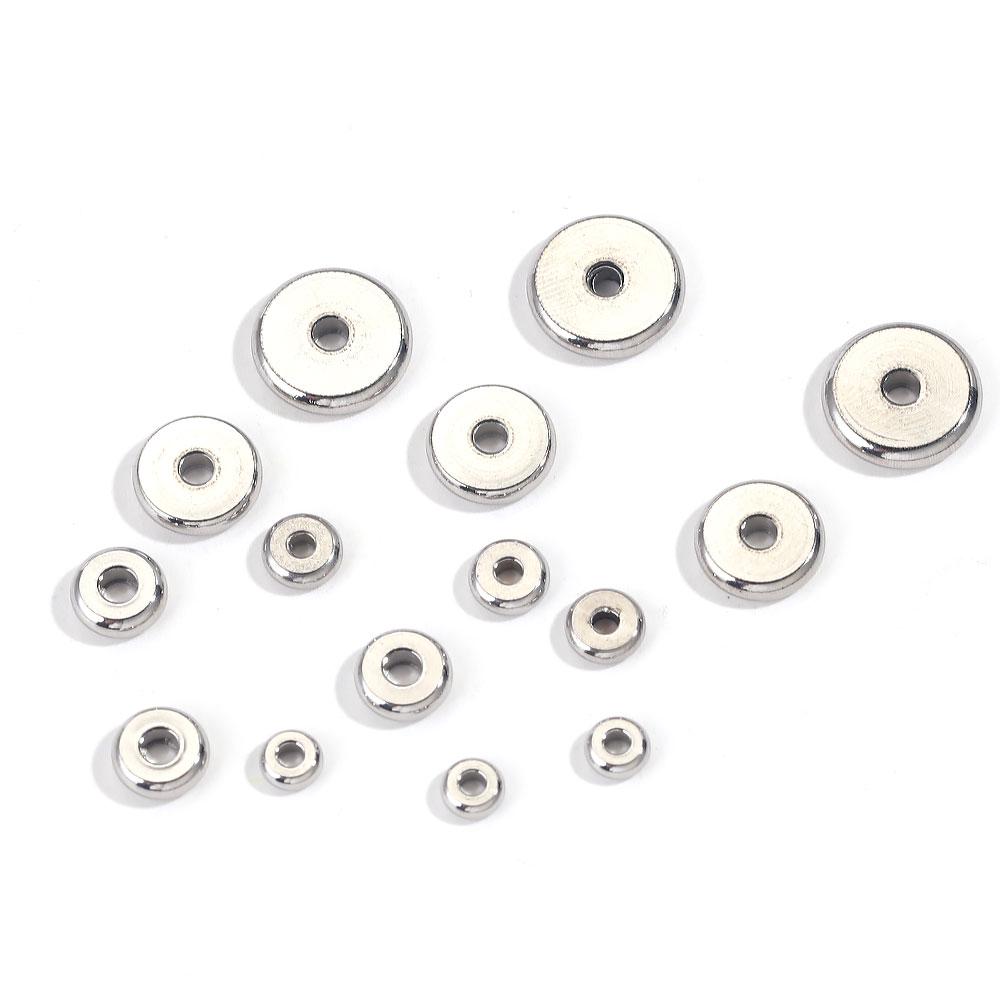 50pcs Spacer Beads For Jewelry Making Supplies Flat Round Loose Beads Stainless Steel Beads DIY Bracelet Jewelry Accessories