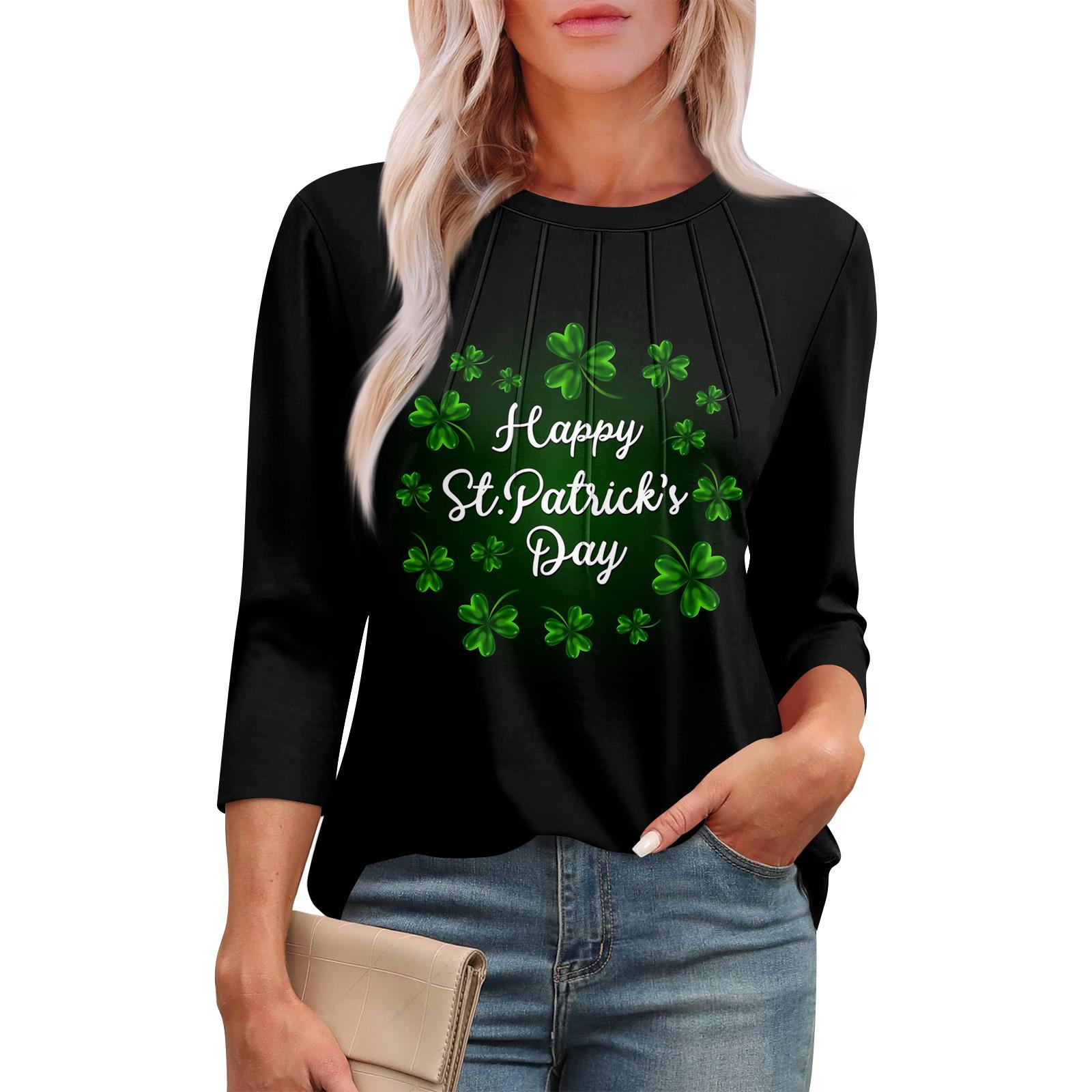 

Женская мода круглый вырез семь рукавов St. Футболка с принтом ко Дню Святого Патрика и складками XXL чёрный