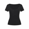 Pure Desire U-Neck Shoulder Short Sleeve T-Shirt Sexy Slim Versatile Design Spring Summer Solid Color Spice Girl Short Top