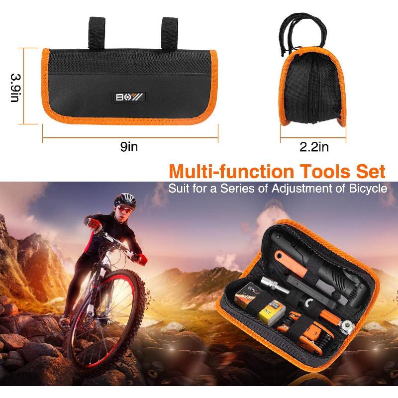 Fahrradreparaturtasche mit Reifenpumpe, Tragbares Werkzeugset für Campingreisen - Fahrrad Flicken ohne Kleber, Wartungsutensilien Alles in Einem Sicherheitsset