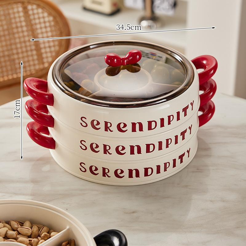 Creative Bow Dried Fruit Tray Home Living Room Partition with Lid Candy Box Ins Style Snack Placing Fruit Tray