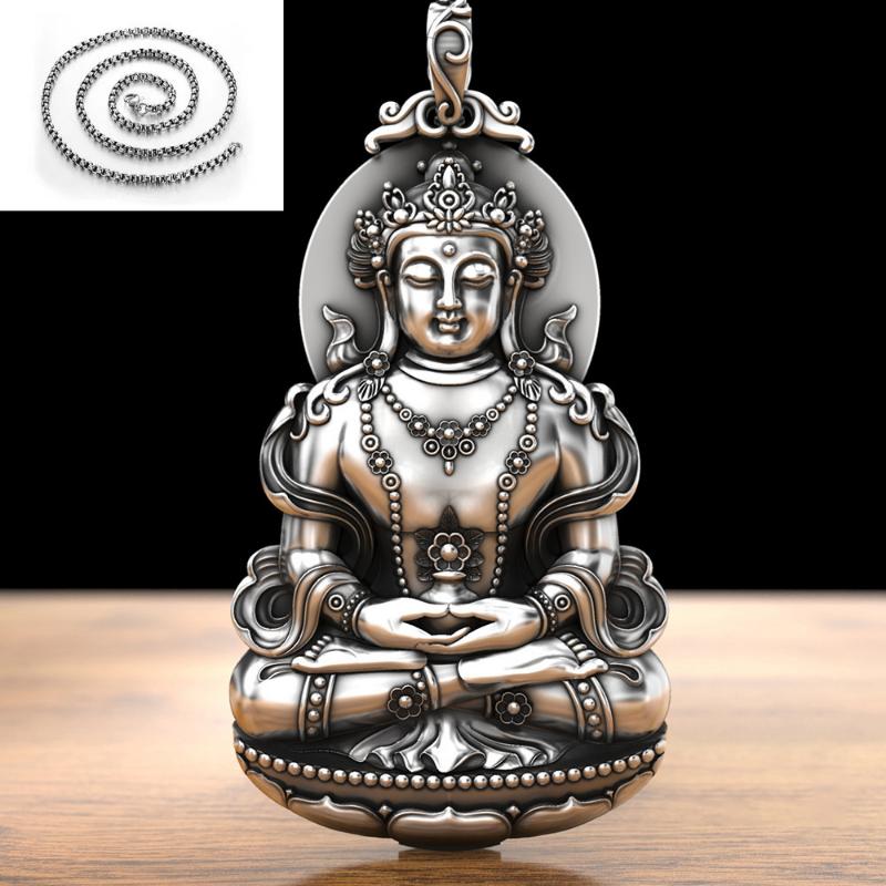 Necklace Nanhai Guanyin Solid Bodhisattva Male and Female Sitting Lotus Three-dimensional Natal Buddha Pendant