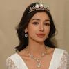 Braut Tiara Krone Dreiteiliges Luxus Atmosphärisches Hochzeitsschmuckset Premium Halskette Ohrringe Krone