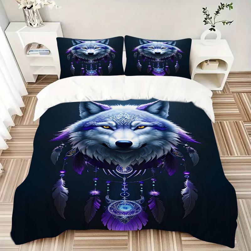 3pcs set Wolf Dreamcatcher 1 Quilt Cover + 2 Pillowcases, All Seasons Bedroom Setting, Perfect for Home and Dorm Decor a159