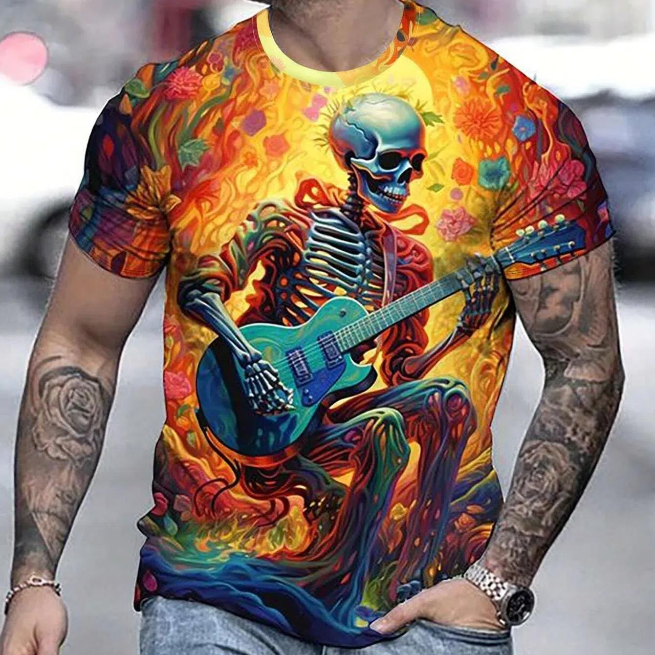 

Летняя мужская футболка с 3D-принтом черепа и короткими рукавами для мужчин, повседневная уличная одежда, футболки, топы, повседневная футболка с круглым вырезом 6XL