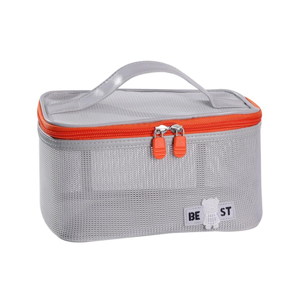 

Portable Bathing Mesh Cosmetic Bag Travel Portable Large-Capacity Makeup Case Organizer Storage Pouch Zipper Toiletry Bags серый